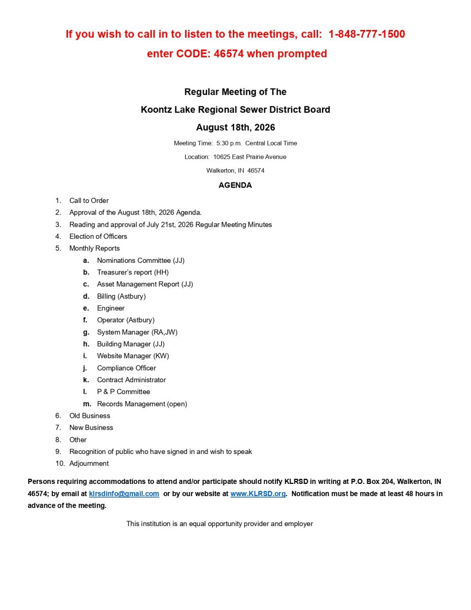 August 2026 Agenda