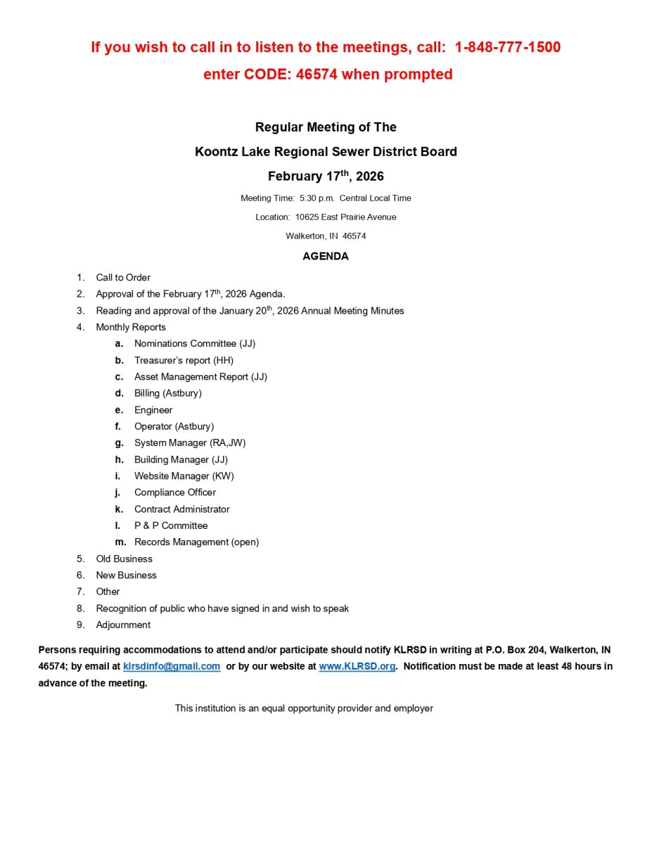 February 2026 Agenda