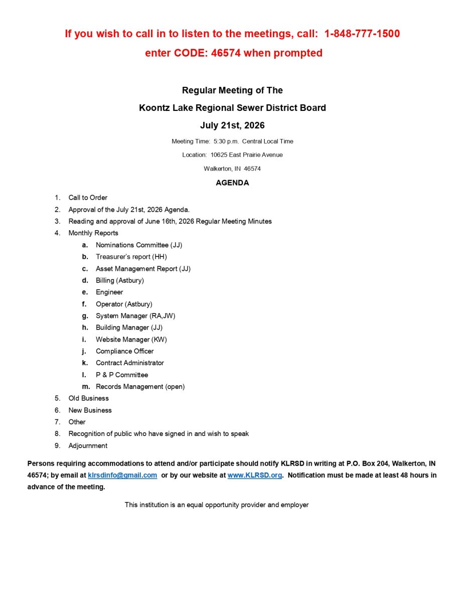 July 2026 Agenda 