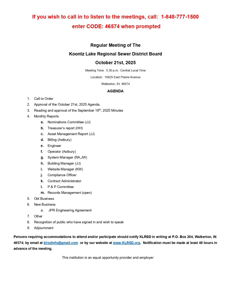 October 2025 Agenda