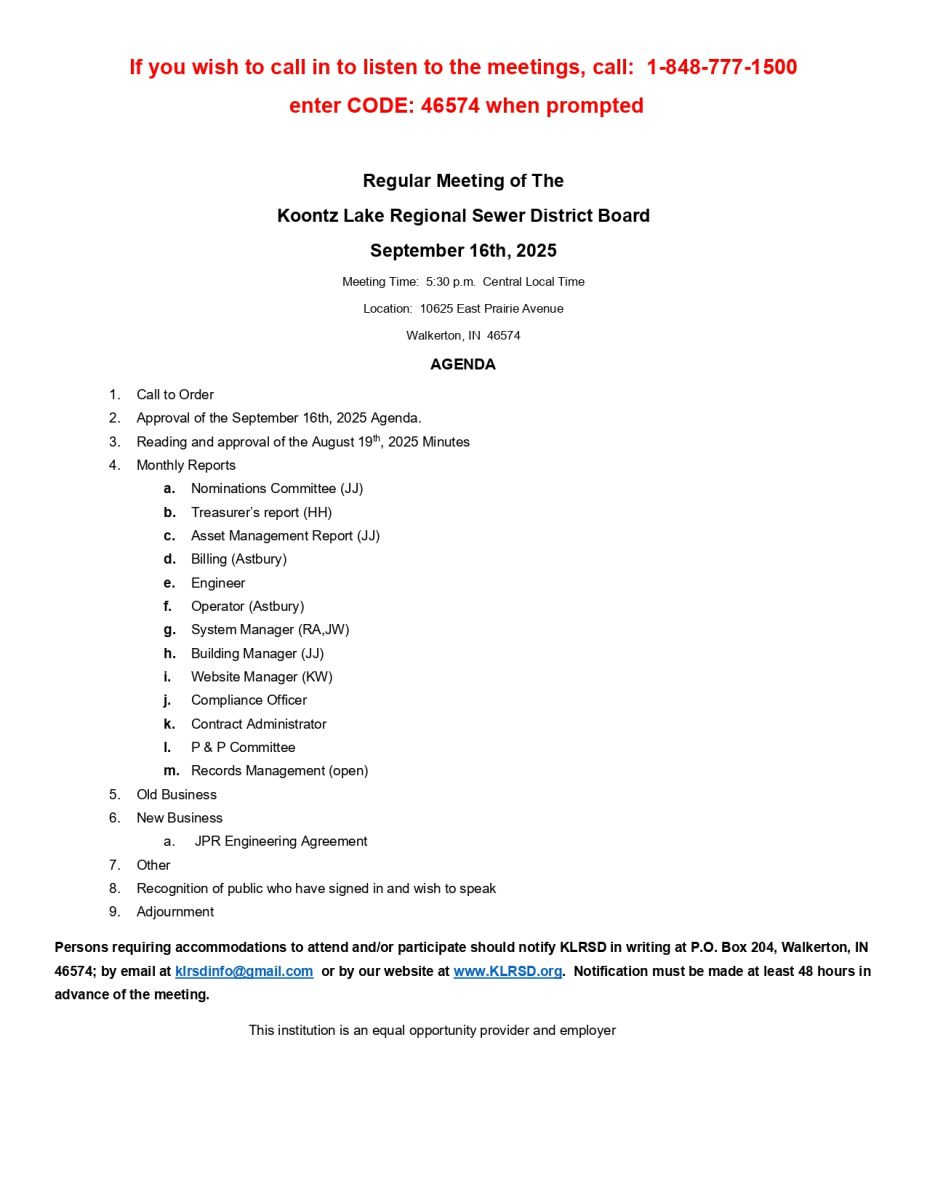 September 2025 Agenda 